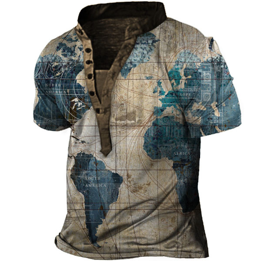 Men's Map Henley Short Sleeve T-Shirt
