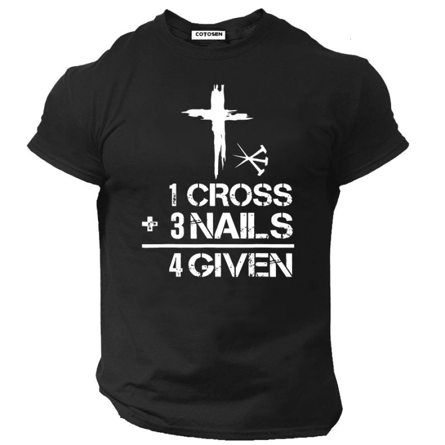 1 Cross 3 Nails Forgiven Christian Easter Men's Cotton Short Sleeve T-Shirt