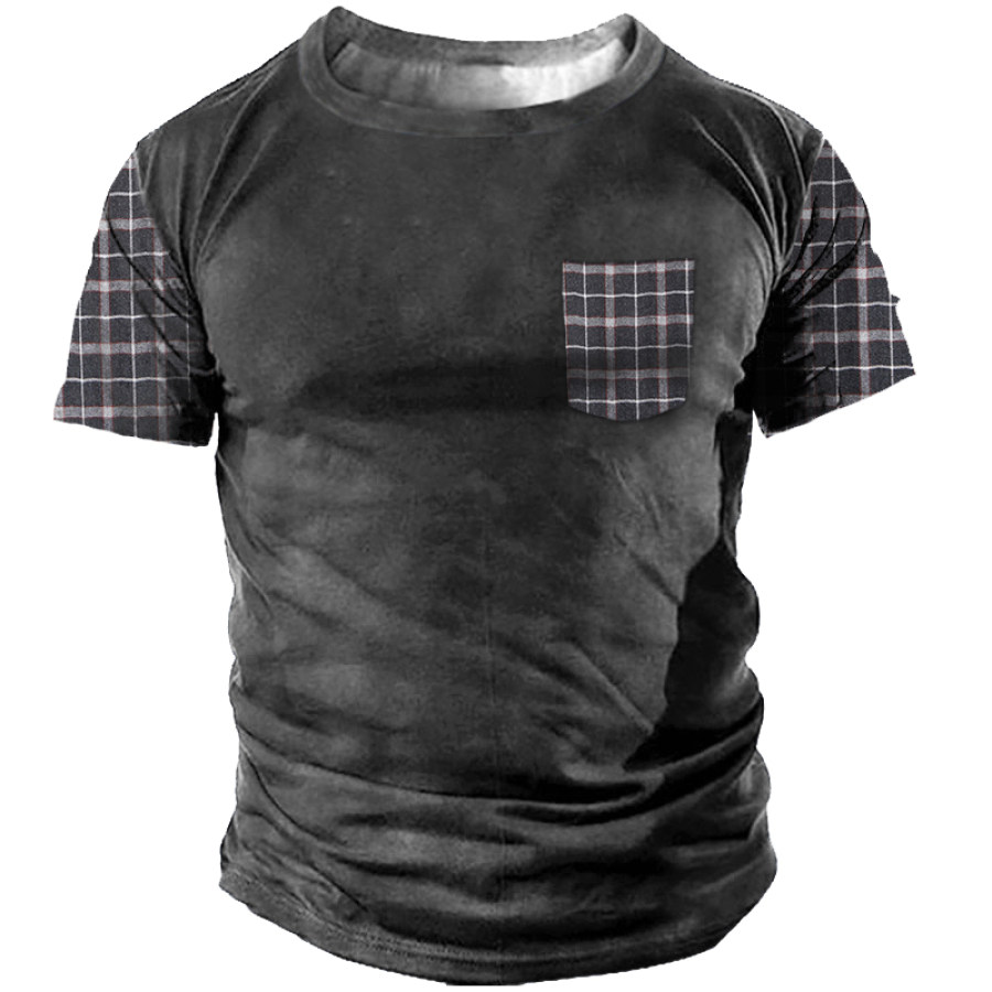 Men's Plaid Crew Neck Short Sleeve T-Shirt