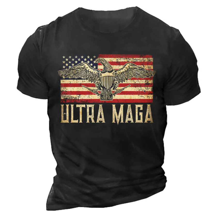 

Men's Outdoor American Flag Eagle Vintage Print T-Shirt