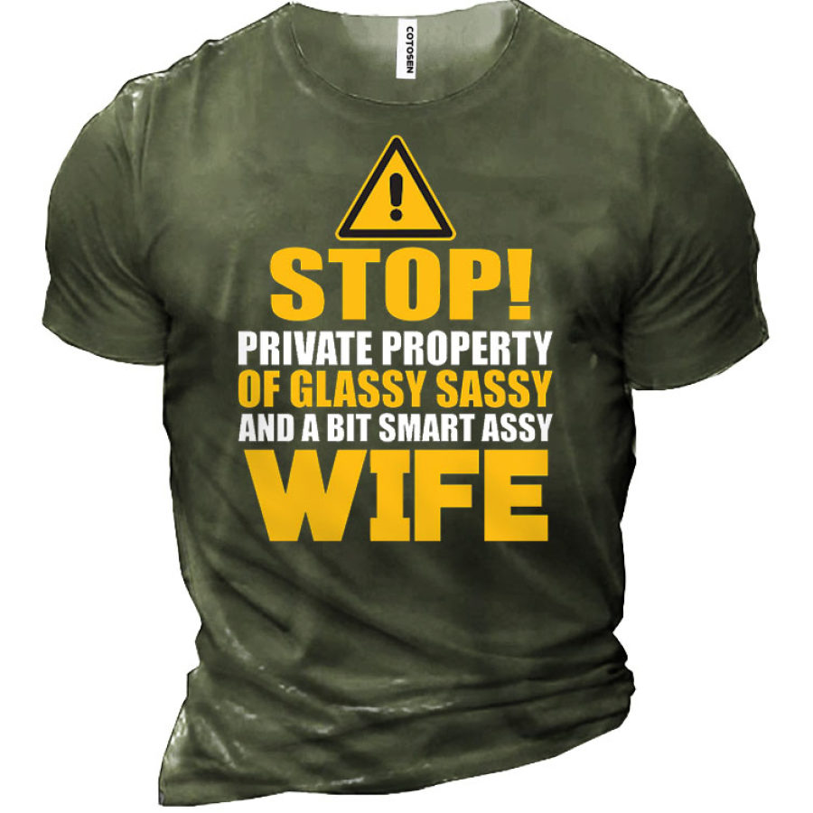 Stop Private Property Of Glassy Sassy And A Bit Smart Assy Wife Men's Cotton Short Sleeve Shirt
Stop Private Property Of Glassy Sassy And A Bit Smart Assy Wife Men's Cotton Short Sleeve Shirt
