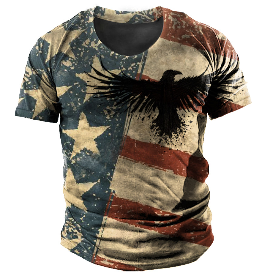 Vintage American Flag Eagle Print Men's Short Sleeve T-Shirt 
Vintage American Flag Eagle Print Men's Short Sleeve T-Shirt