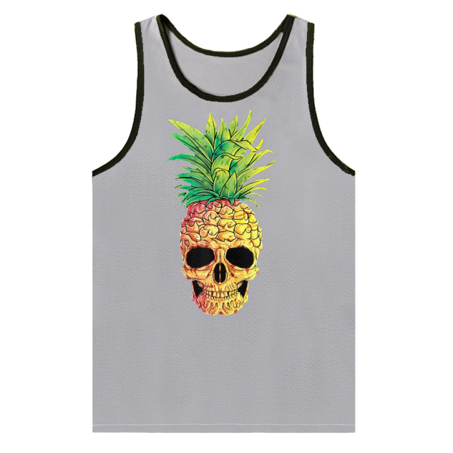 Pineapple Skull Funny Aloha Beaches Hawaiian Men's Quick Dry Mesh Tank Tops