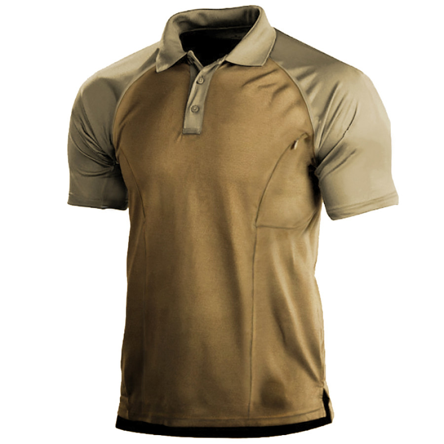 Men's Outdoor Invisible Zipper Pocket Velcro Tactical Polo Neck Tactical T-Shirt