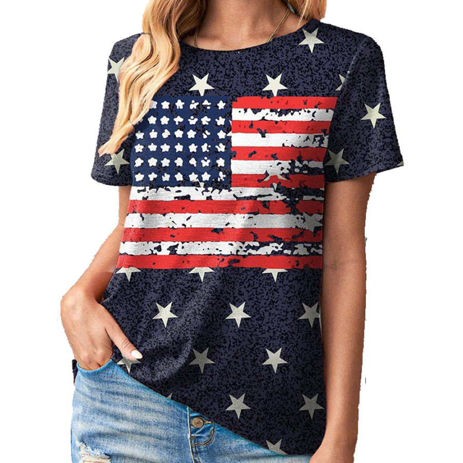 Women's American Flag Print Casual T-Shirt