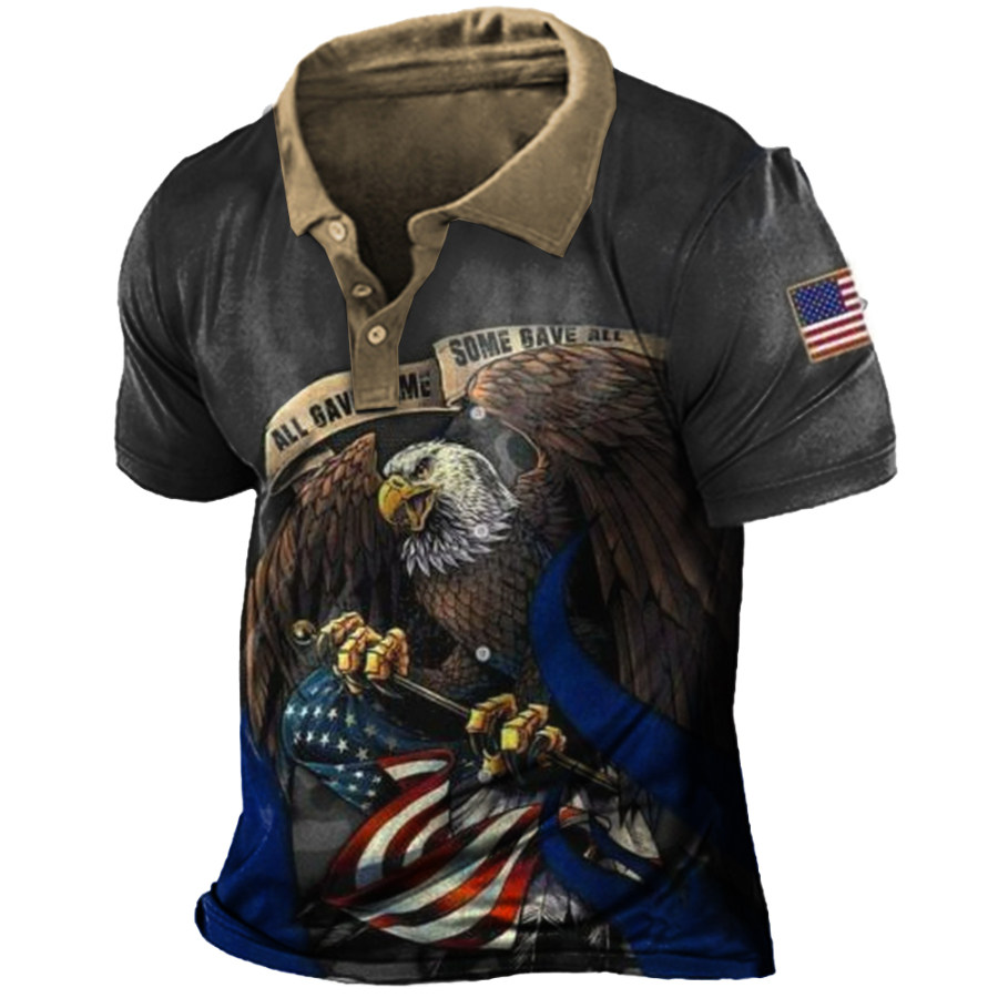 Men's American Flag Eagle Print Polo Neck T-Shirt
Men's American Flag Eagle Print Polo Neck T-Shirt