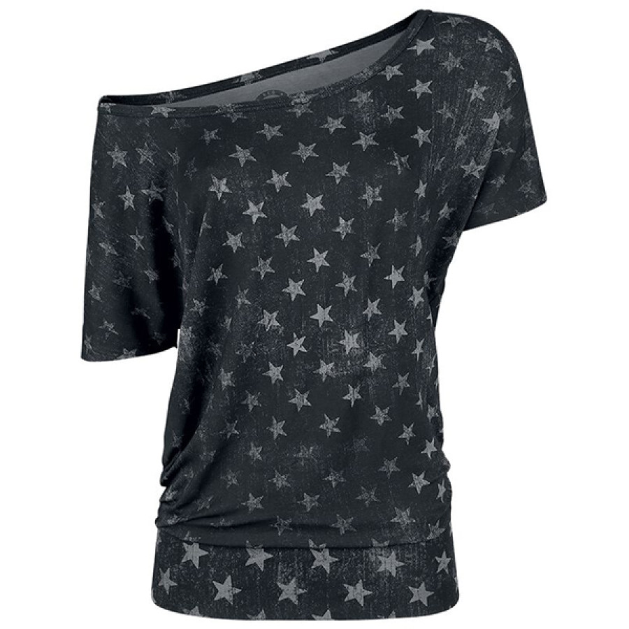 Printed Diagonal Shoulder T-shirt Top