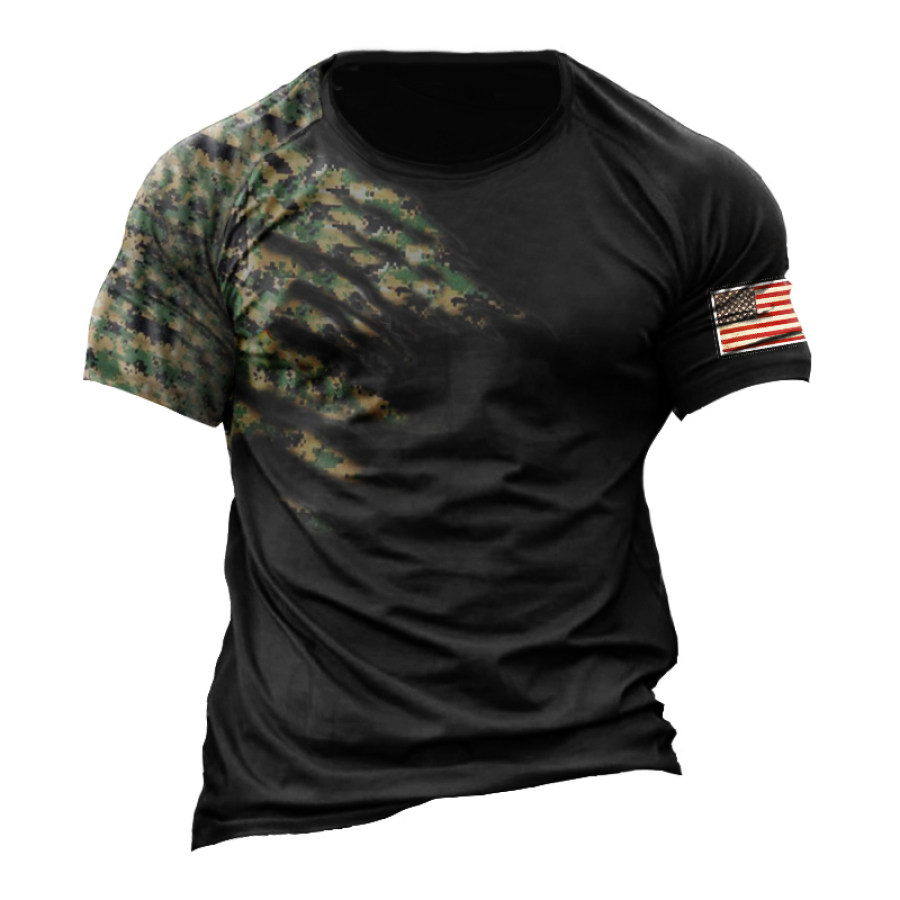 Men's Colorblock Military Camo Print T-Shirt