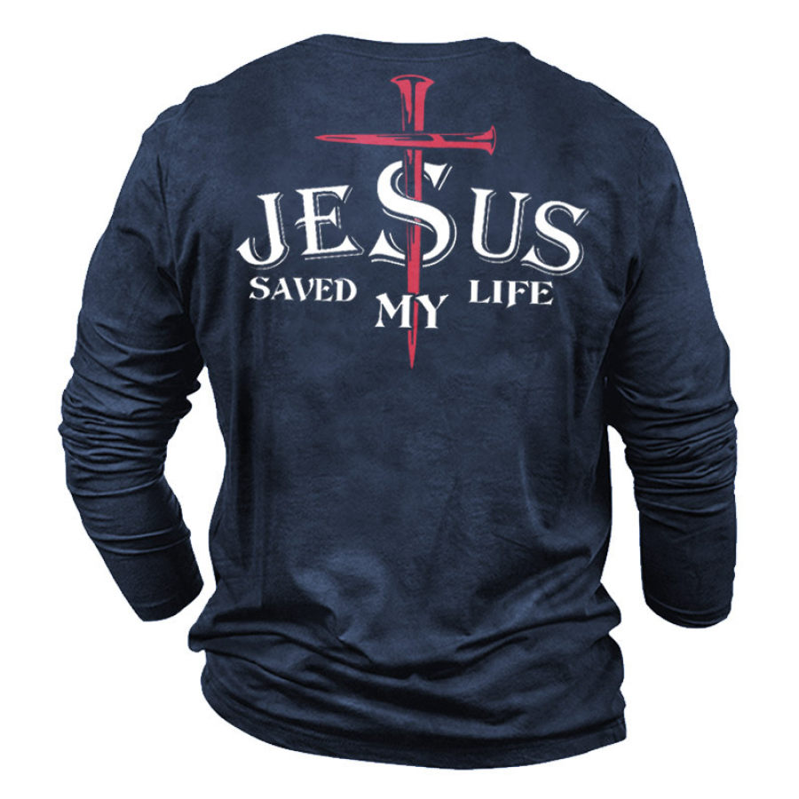 Jesus Saved My Life Men's Comfort Print Cotton T-Shirt