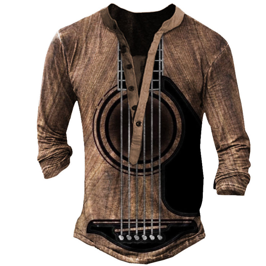 Men' Guitar Henley Long Sleeve Training Shirt