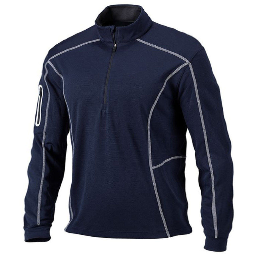 Men's Outdoor Zip Stand Collar Long Sleeve T-Shirt