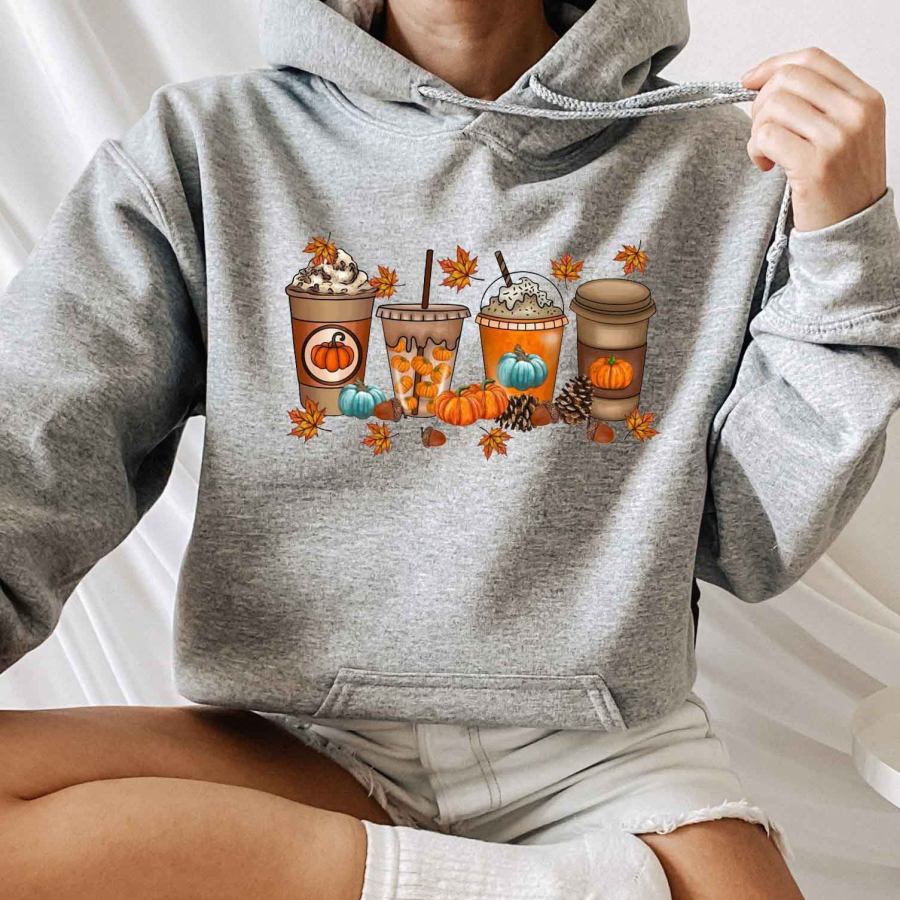 Women's Fall Coffee Pumpkin Print Hoodie