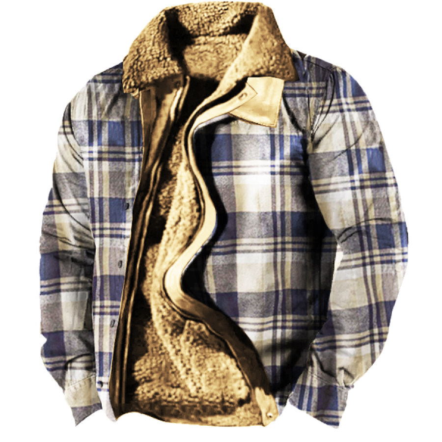 Men's Winter Warm Plaid Wool Collar Jacket