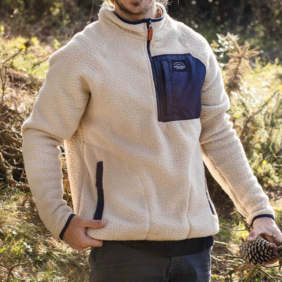 Men's Patchwork Outdoor Fleece Sweatshirt
