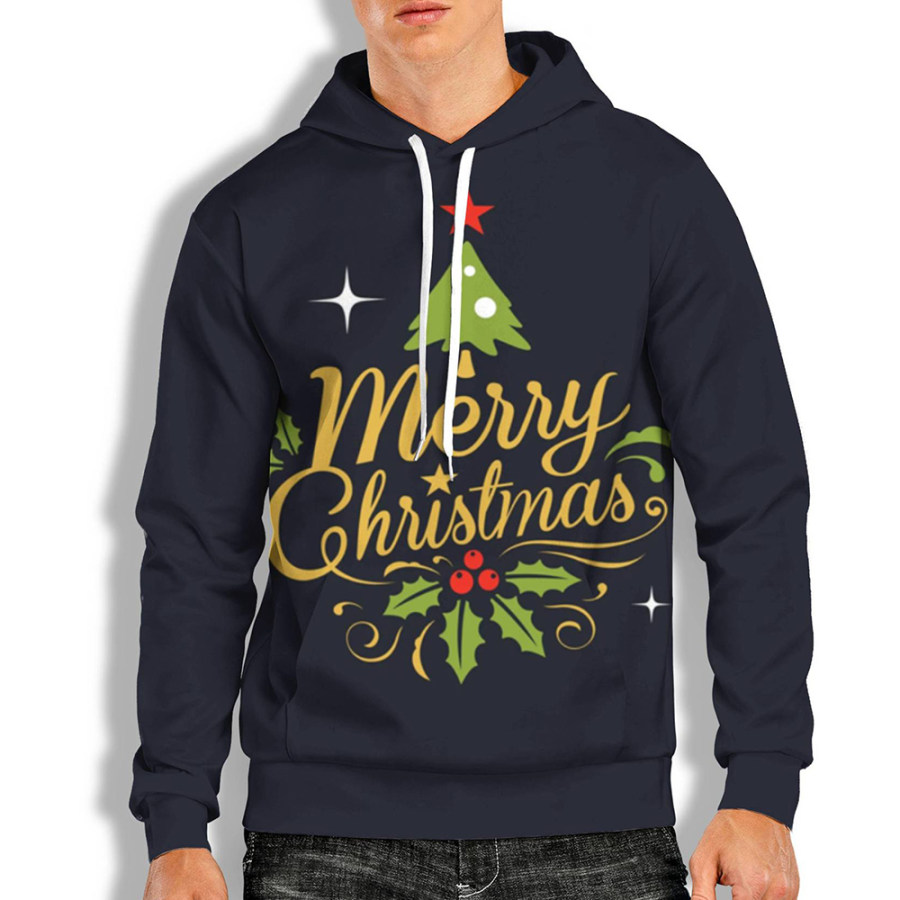Men's Outdoor Christmas Print Hooded Pocket Sweatshirt