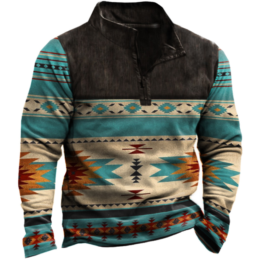 Men's Vintage Ethnic Colorblock Print Stand Collar Sweatshirt 
Men's Vintage Ethnic Colorblock Print Stand Collar Sweatshirt