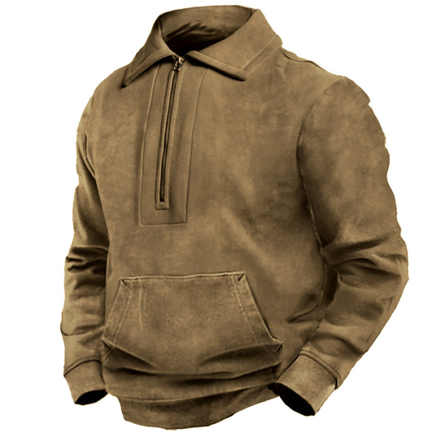Men's Retro Outdoor Training Pocket Half Zip Tactical Sweatshirt