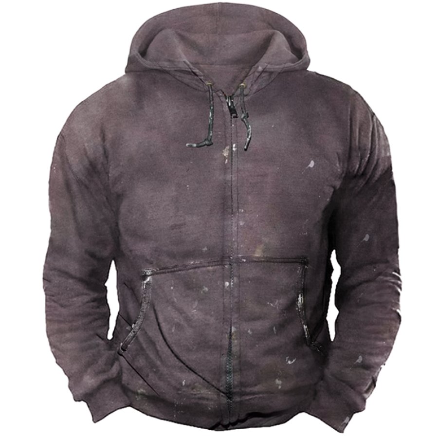 Men's Retro Ink Splash Full Zip Hooded Jacket