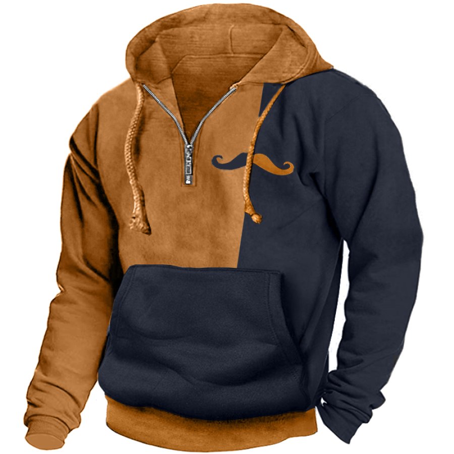 Men's Retro Color-block Bearded Old Man Zipper Hoodie