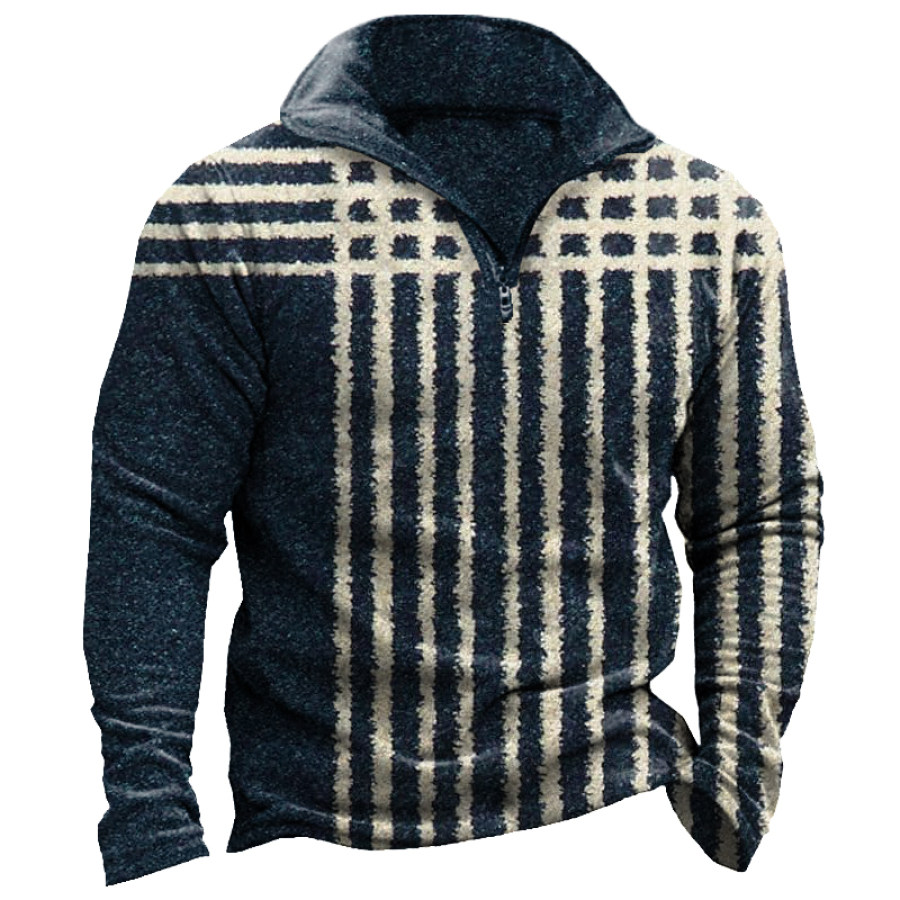 Striped Men's Lapel Sweatshirt