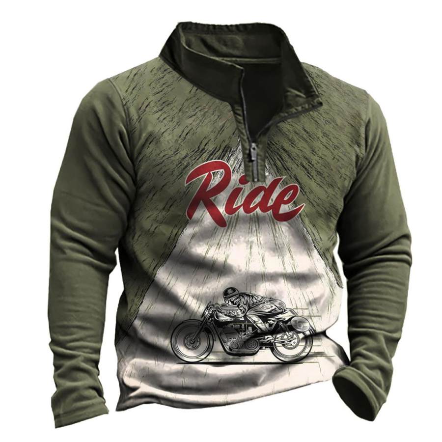Men's Outdoor Ride Motorcycle Man Quarter Zip Sweatshirt