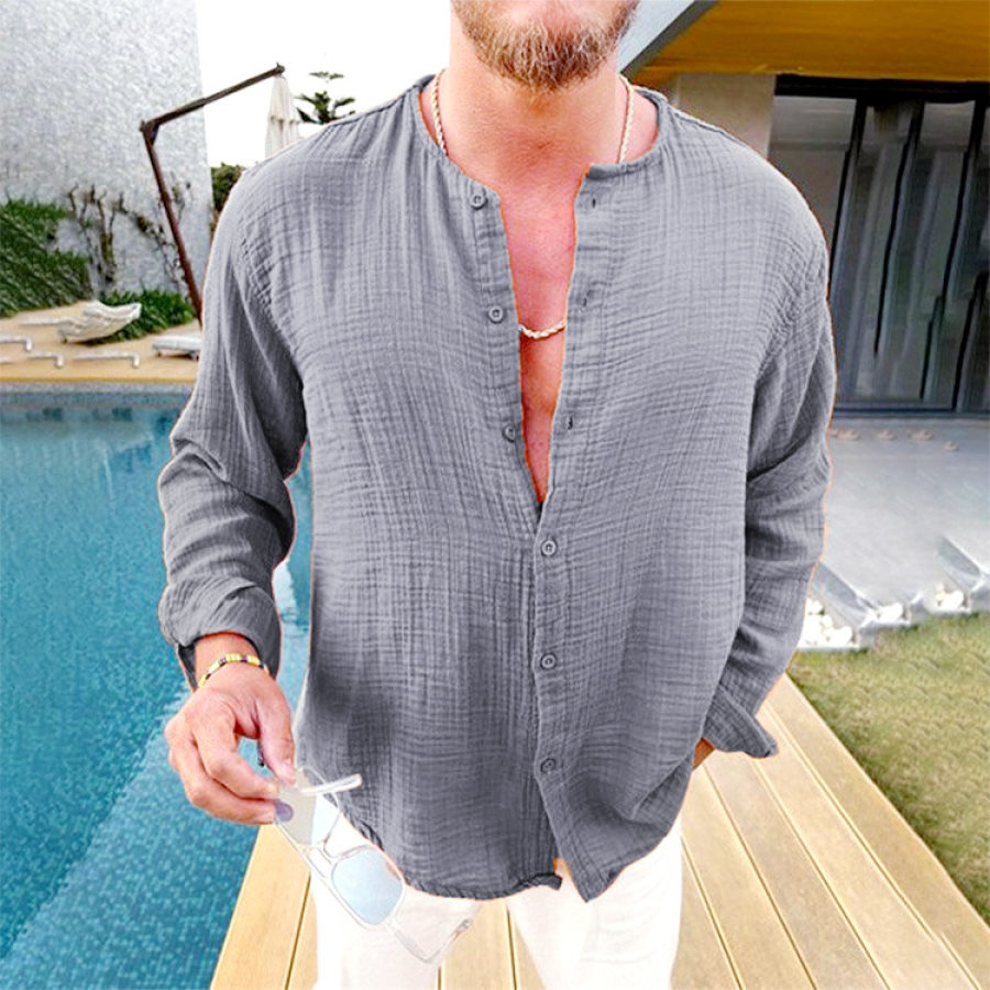 Men's Solid Color Casual Long Sleeve Linen Shirt