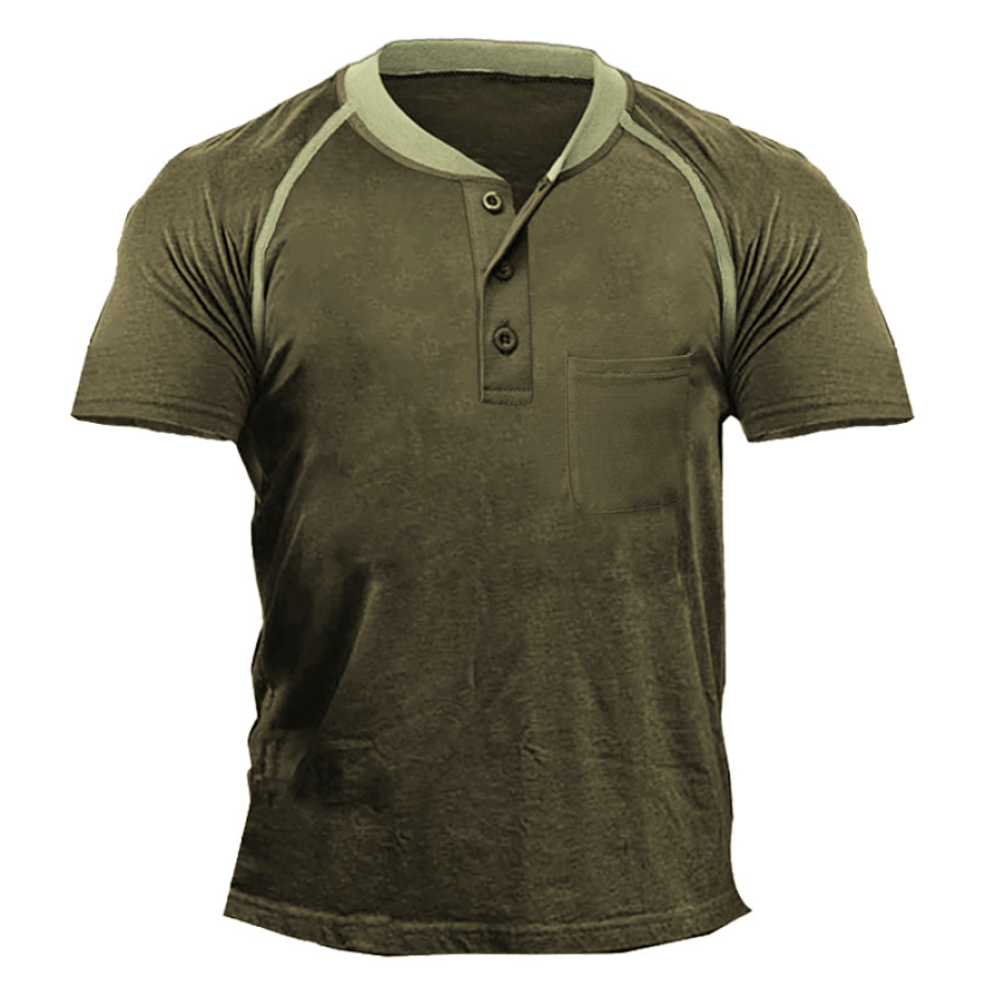 Men's Vintage Colorblock Henley Collar T-Shirt 
Men's Vintage Colorblock Henley Collar T-Shirt