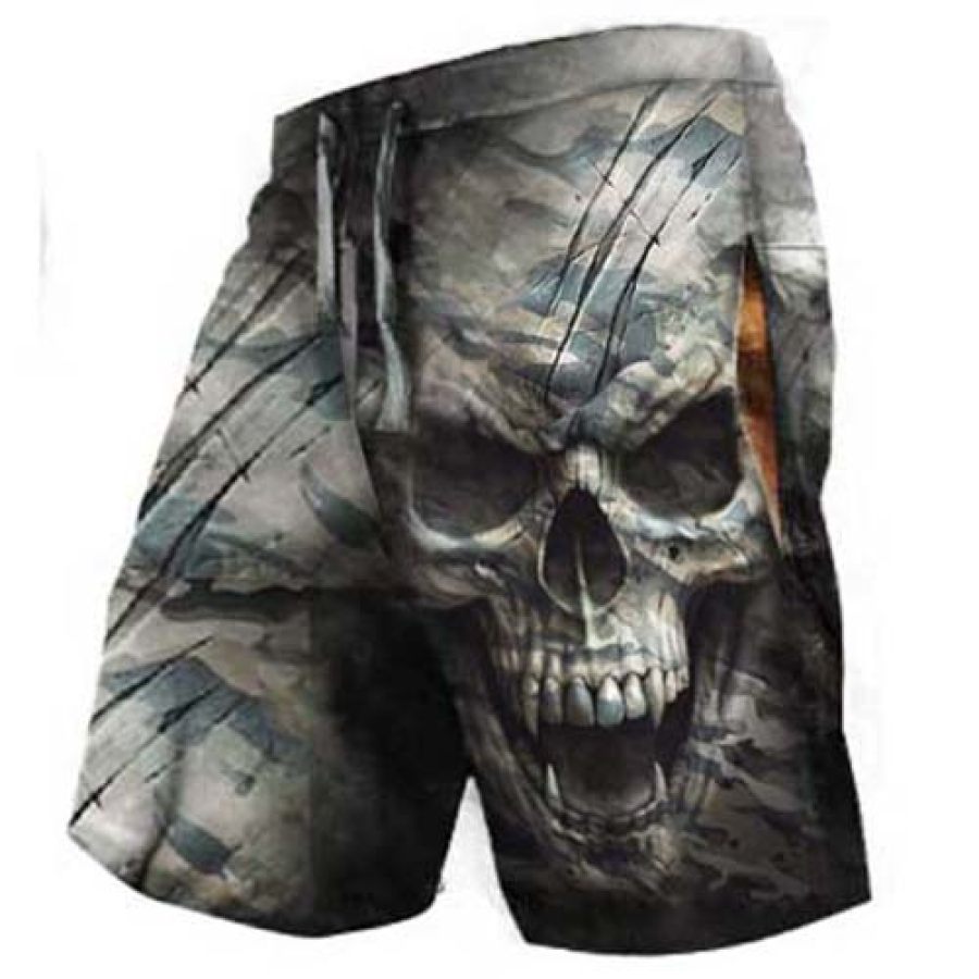 Men's Camouflage Skull Print Casual Tactical Drawstring Shorts