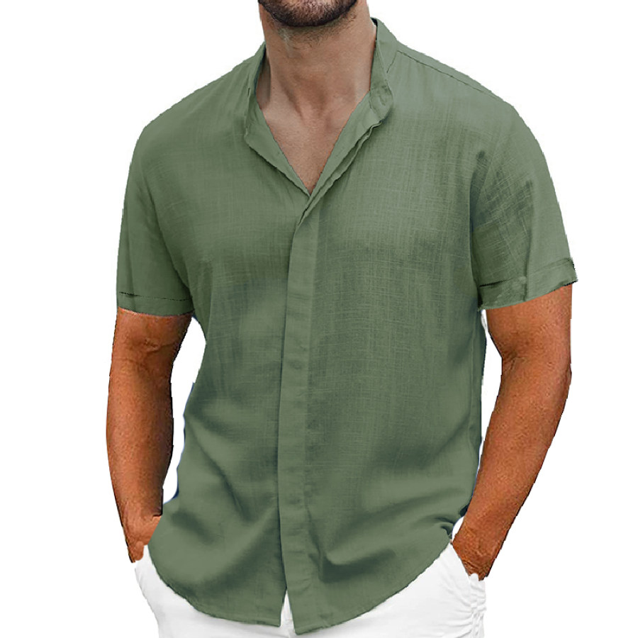 Men's Casual Solid Color Cotton And Linen Short-sleeved Shirt
Men's Casual Solid Color Cotton And Linen Short-sleeved Shirt
