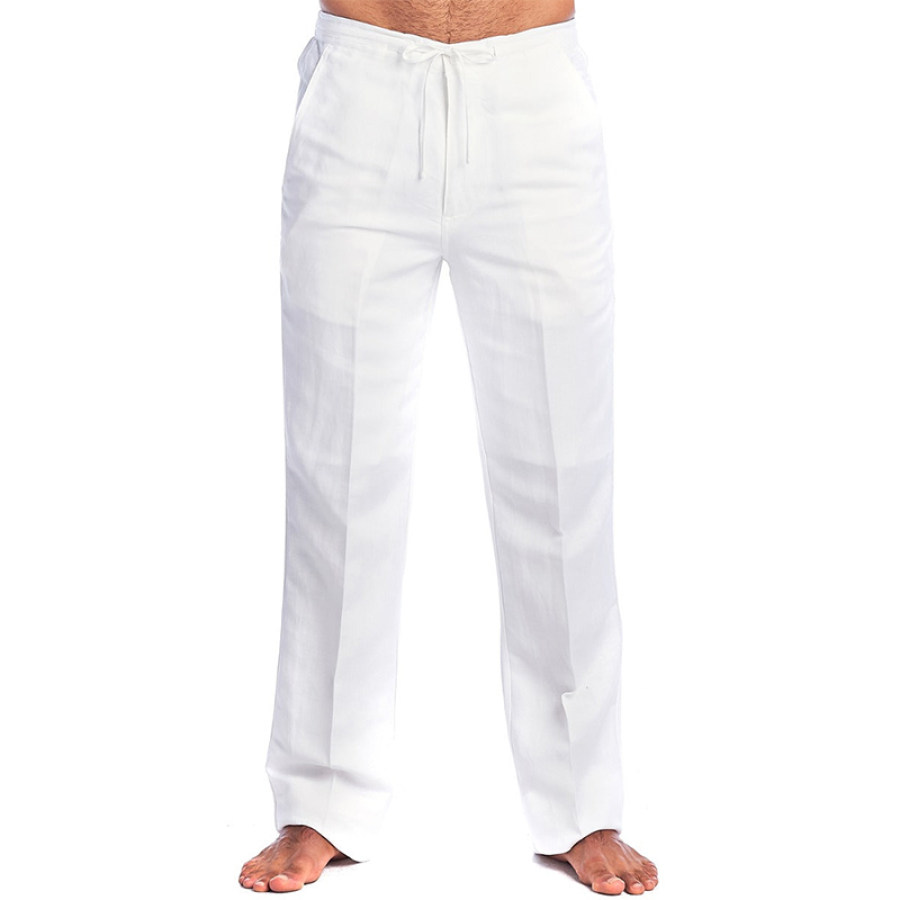 Men's Hawaiian Solid Color Cotton Linen Lounge Pants