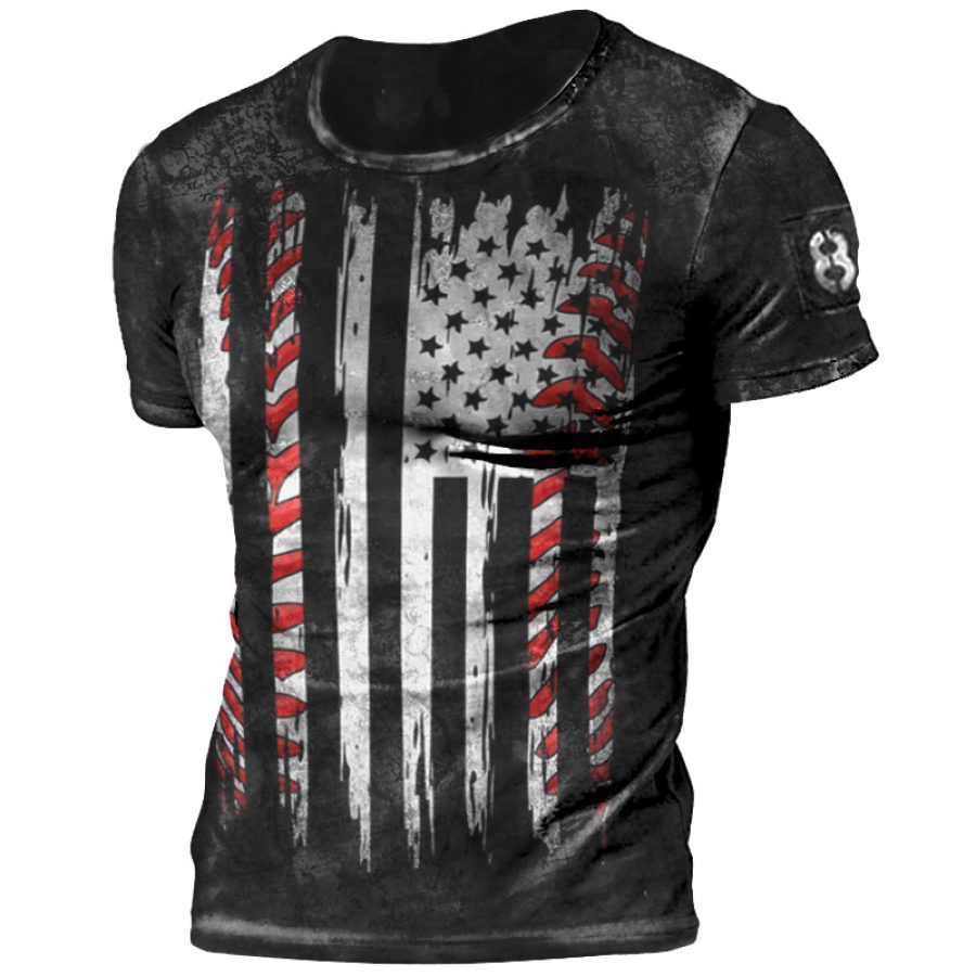 Men's Outdoor Comfort Breathable American Flag Baseball Print T-Shirt