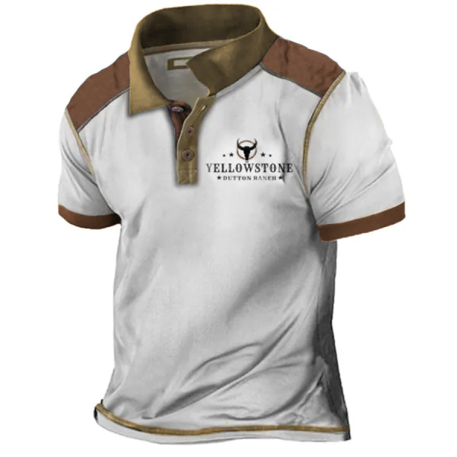 

Men's Vintage Yellowstone Color Contrast Polo Collar T-Shirt