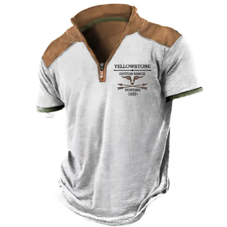 Plus Size Men's Vintage Western Yellowstone Zip Stand Collar Polo Shirt
Plus Size Men's Vintage Western Yellowstone Zip Stand Collar Polo Shirt