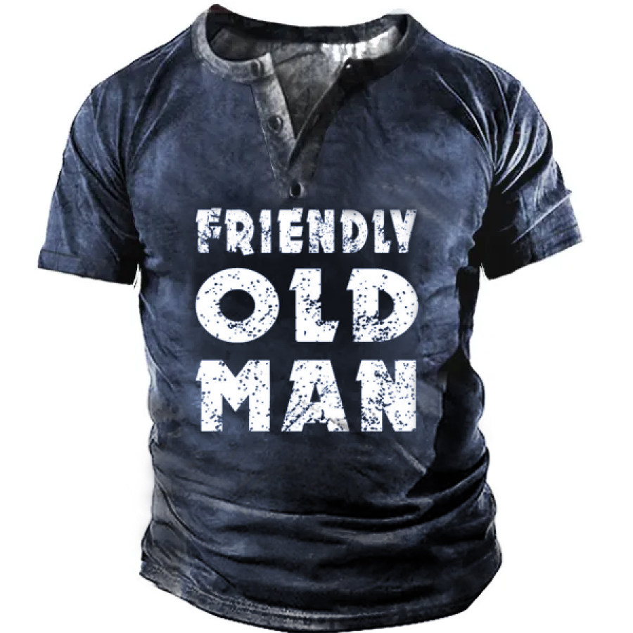 

T-shirt à Manches Courtes Vintage Old Man Henley Pour Homme
