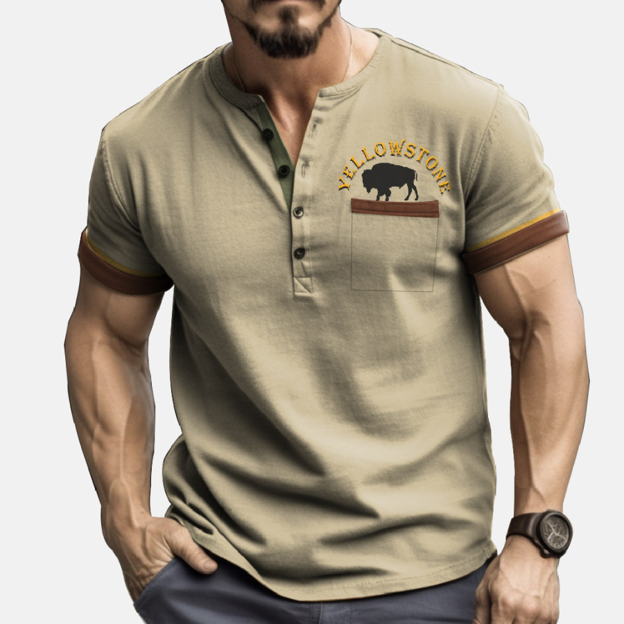Men's Outdoor Vintage West Yellowstone Comfortable Breathable Stretch Contrast Color Henley Collar T-Shirt
Men's Outdoor Vintage West Yellowstone Comfortable Breathable Stretch Contrast Color Henley Collar T-Shirt