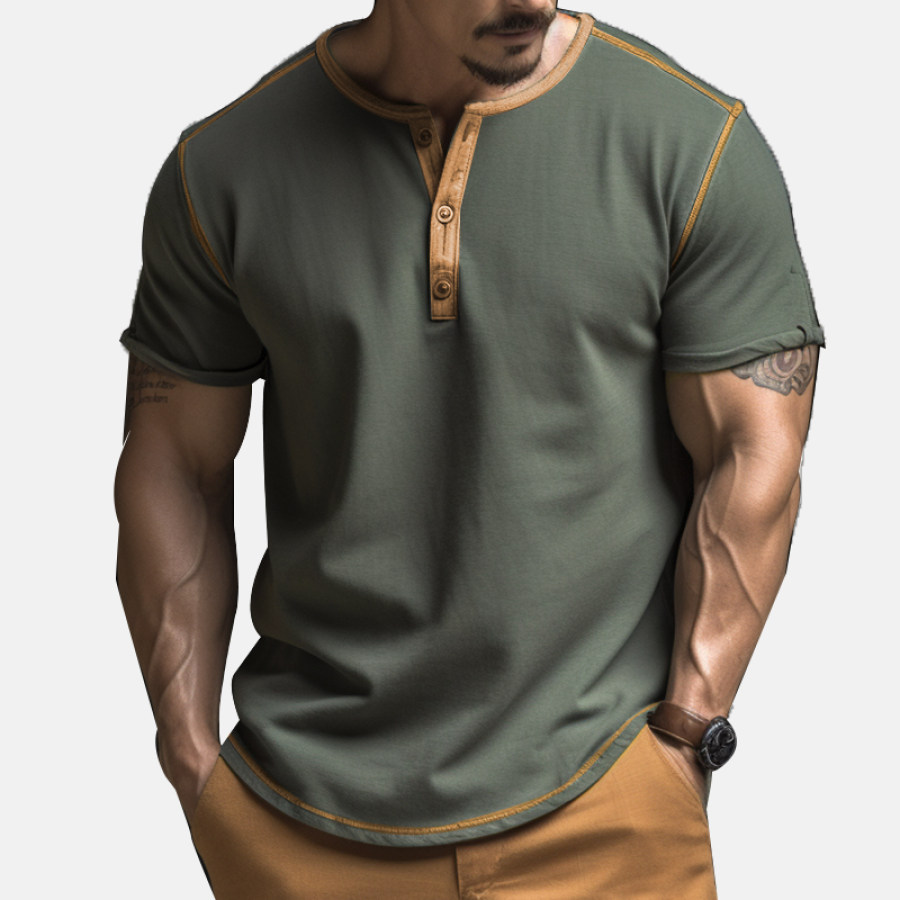 Men's Outdoor Retro Solid Color Contrast Collar Collar Contrast Line Henley Collar T-Shirt
Men's Outdoor Retro Solid Color Contrast Collar Collar Contrast Line Henley Collar T-Shirt