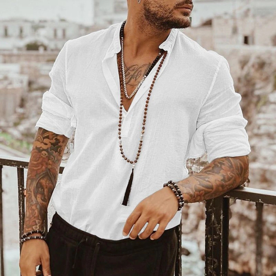 Men's Solid Color Stand Collar Cotton Linen New Cardigan Henley Collar Long Sleeve Shirt
Men's Solid Color Stand Collar Cotton Linen New Cardigan Henley Collar Long Sleeve Shirt