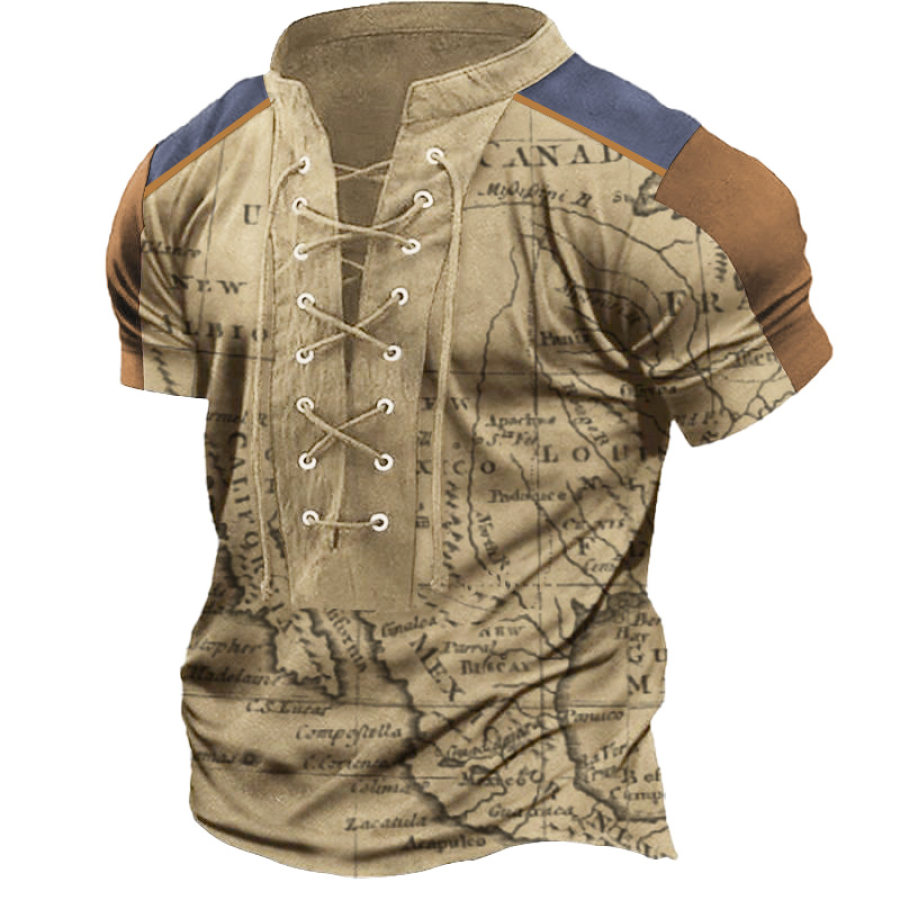 Men's T-Shirt Vintage World Map Stand Collar Short Sleeve Color Block Summer Daily Tops Khaki
Men's T-Shirt Vintage World Map Stand Collar Short Sleeve Color Block Summer Daily Tops Khaki