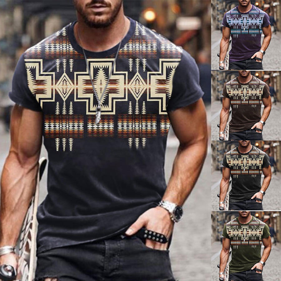 Men's T-shirt Retro Western National Wind Printing Pattern Summer Short Sleeve Round Neck Tee
Men's T-shirt Retro Western National Wind Printing Pattern Summer Short Sleeve Round Neck Tee