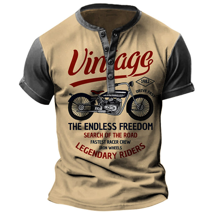 Men's Henley T-Shirt Motorcycle Print Pattern Color Matching Retro Short Sleeve Summer Henley Shirt
Men's Henley T-Shirt Motorcycle Print Pattern Color Matching Retro Short Sleeve Summer Henley Shirt