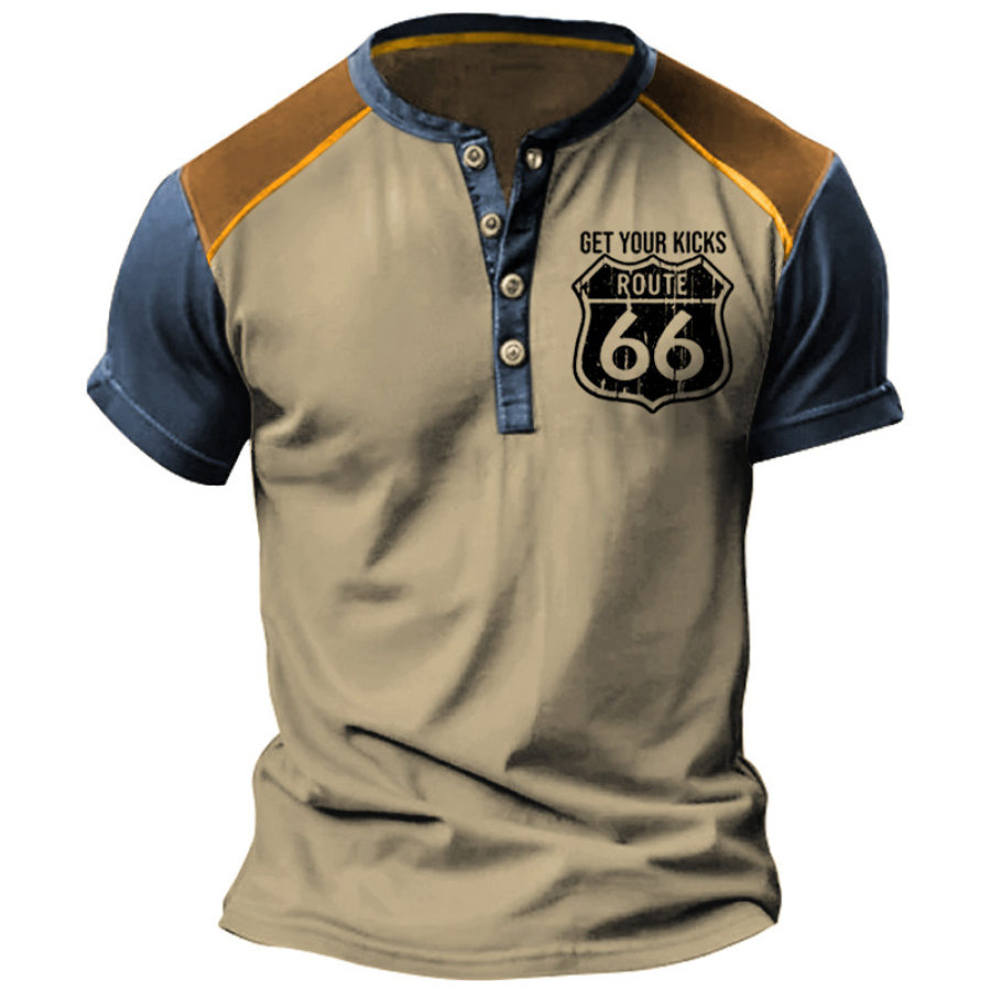 Men's Henley T-Shirt Route 66 Printed Pattern Color Block Vintage Short Sleeve Summer Henley Shirt
Men's Henley T-Shirt Route 66 Printed Pattern Color Block Vintage Short Sleeve Summer Henley Shirt