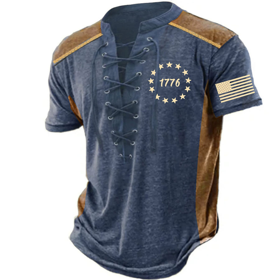 Men's T-Shirt Vintage 1776 American Flag Independence Day Lace-Up Stand Collar Short Sleeve Colorblock Summer Daily Tops
Men's T-Shirt Vintage 1776 American Flag Independence Day Lace-Up Stand Collar Short Sleeve Colorblock Summer Daily Tops
