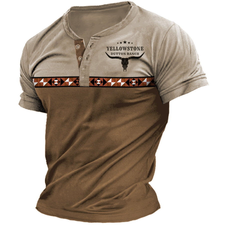 Men's Henry T-Shirt Yellowstone Ethnic Print Pattern Retro Colorblock Short Sleeve Summer Tee
Men's Henry T-Shirt Yellowstone Ethnic Print Pattern Retro Colorblock Short Sleeve Summer Tee