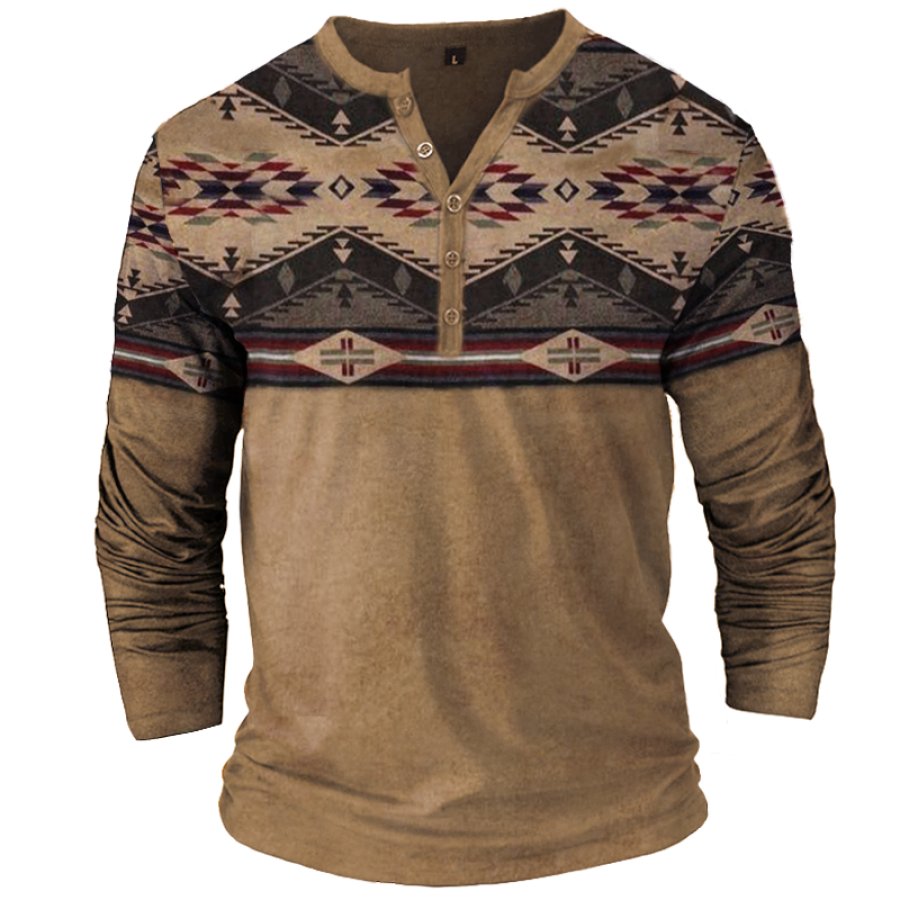 Men's Ethnic Printed Henley Collar T-Shirt Casual Breathable Fashion Street Large Size Long Sleeve T
Men's Ethnic Printed Henley Collar T-Shirt Casual Breathable Fashion Street Large Size Long Sleeve T