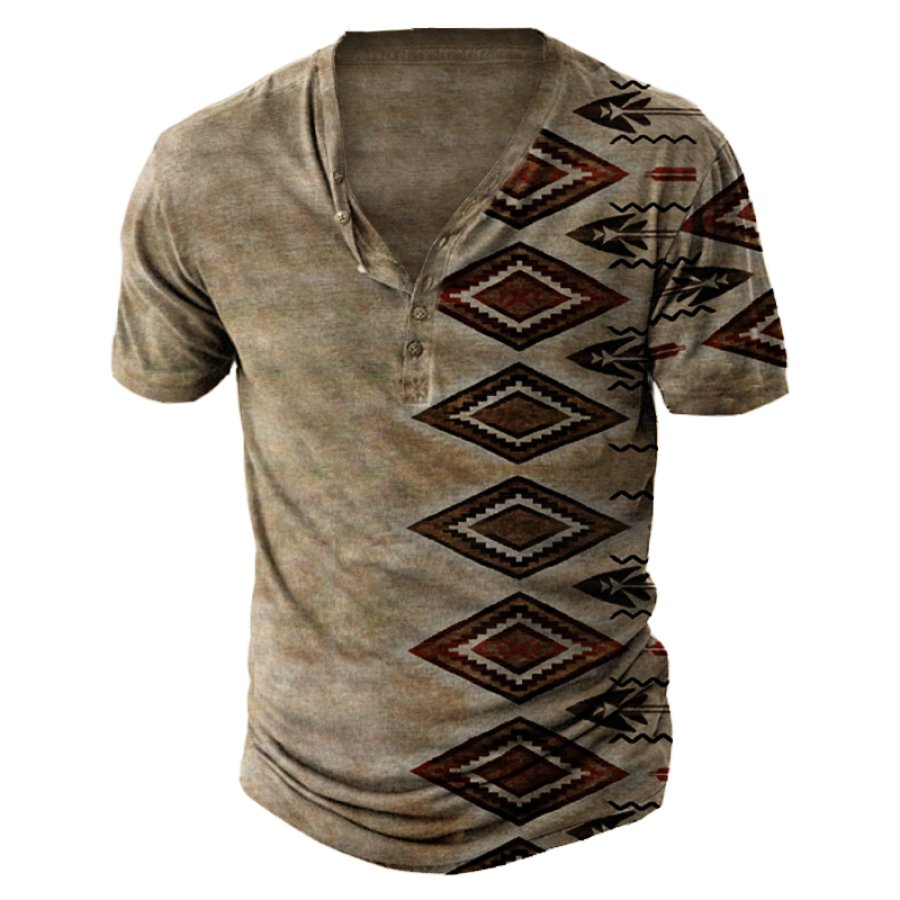 Men's Vintage Henley Collar Ethnic Printed T-Shirt Breathable Comfortable Casual T-Shirt
Men's Vintage Henley Collar Ethnic Printed T-Shirt Breathable Comfortable Casual T-Shirt