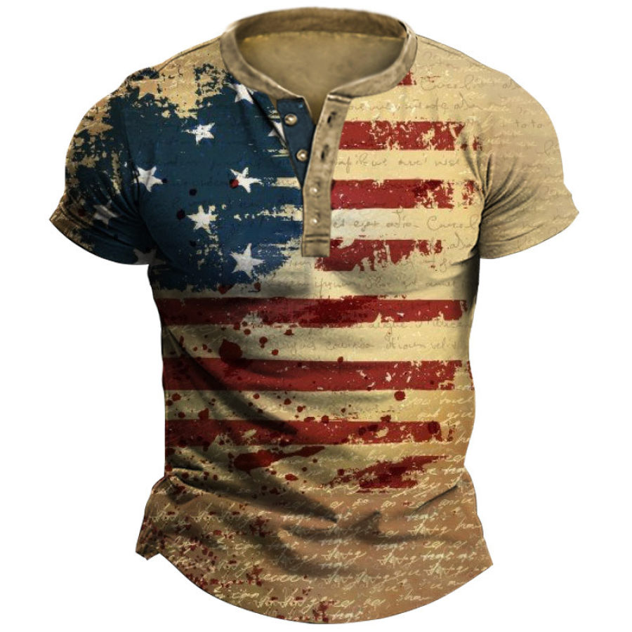 Men's Henley T-Shirt Retro American Flag Print Graphic Short Sleeve Everyday Casual Tee Khaki
Men's Henley T-Shirt Retro American Flag Print Graphic Short Sleeve Everyday Casual Tee Khaki