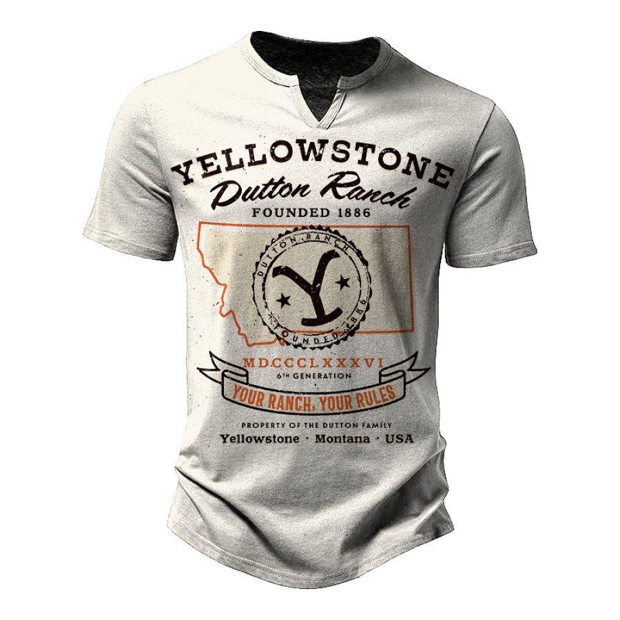 Men's Vintage Yellowstone Darden Ranch V-Neck T-Shirt Breathable Casual Short Sleeve T-Shirt
Men's Vintage Yellowstone Darden Ranch V-Neck T-Shirt Breathable Casual Short Sleeve T-Shirt