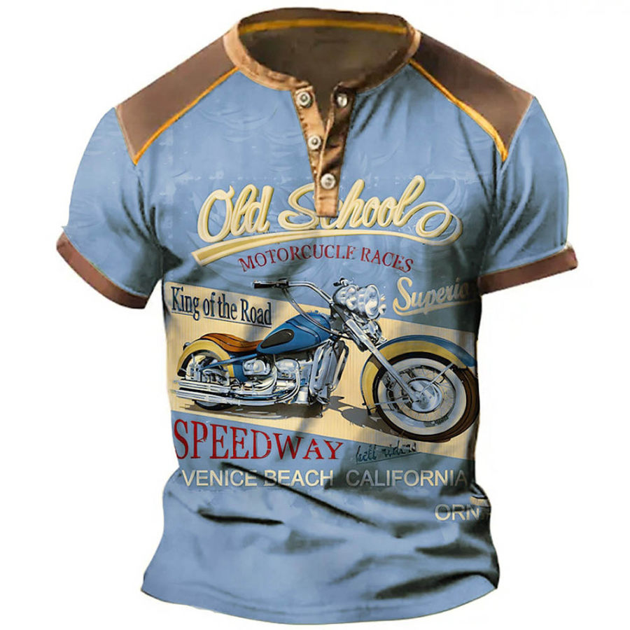 Men's T-Shirt Vintage Motorcycle Henley Colorblock Short Sleeve Summer Daily Tops Slate Blue
Men's T-Shirt Vintage Motorcycle Henley Colorblock Short Sleeve Summer Daily Tops Slate Blue