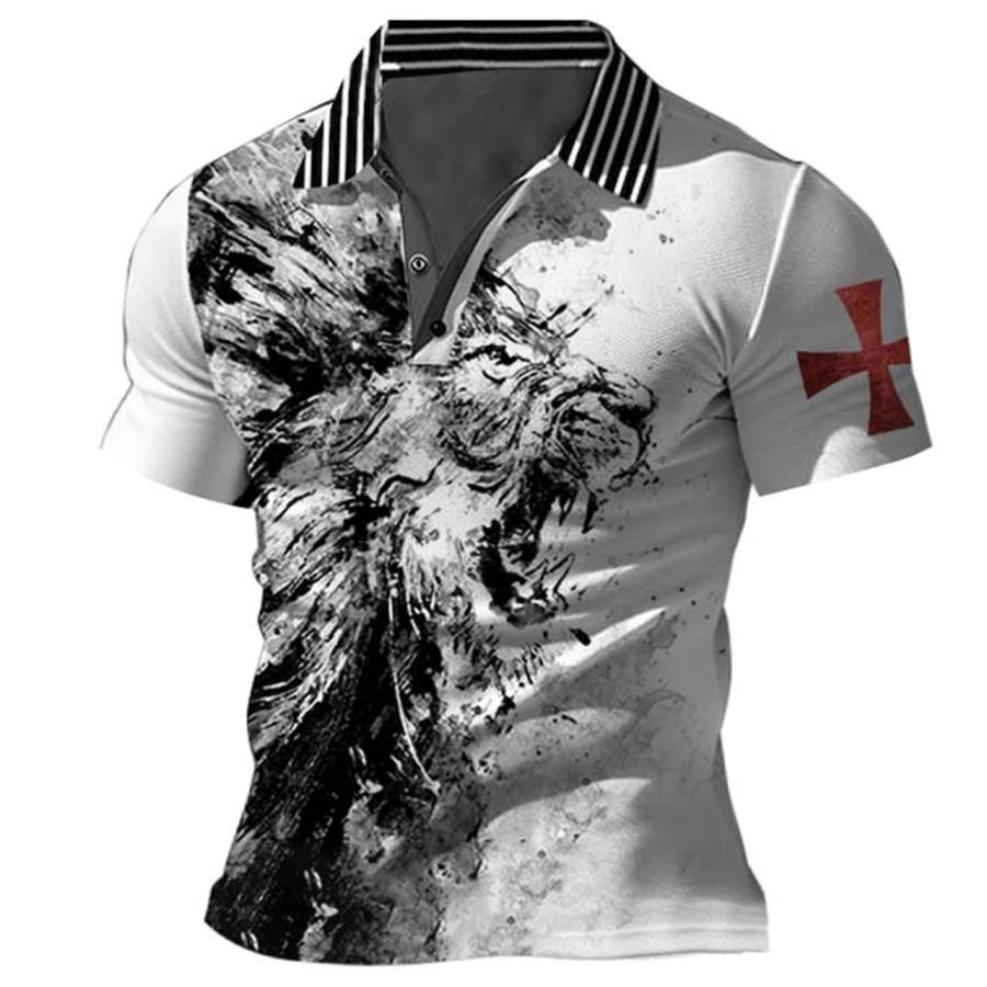 Men's T-Shirt Polo Collar Vintage Lion Cross Outdoor Short Sleeve Summer Daily Tops White
Men's T-Shirt Polo Collar Vintage Lion Cross Outdoor Short Sleeve Summer Daily Tops White