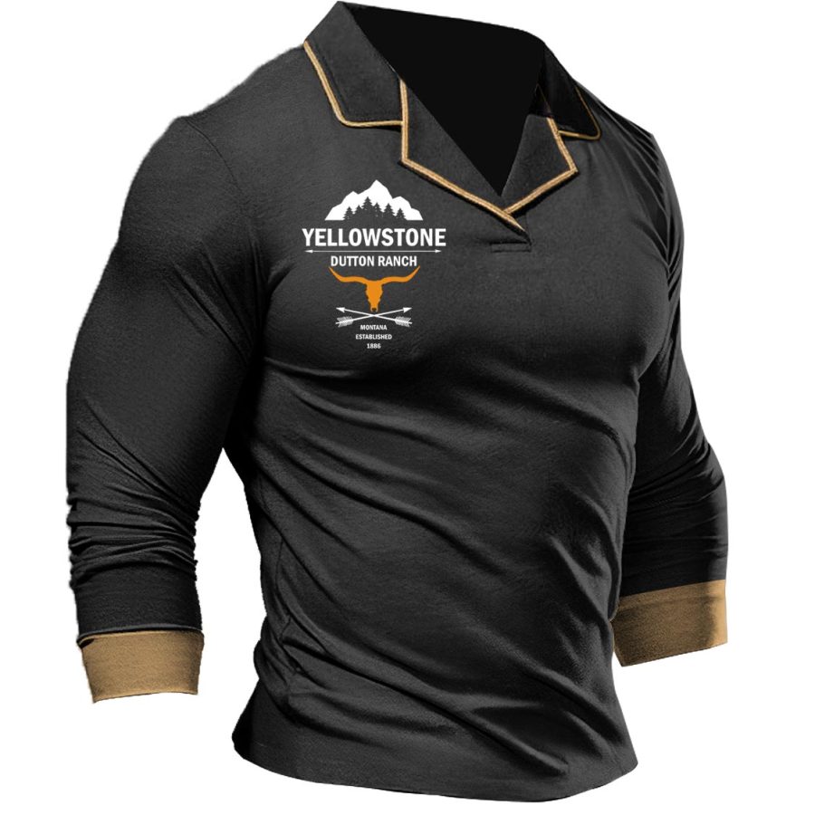 Men's T-Shirt Long Sleeve Cuban Collar Vintage Yellowstone Skull Bull Colorblock Outdoor Daily Tops Black
Men's T-Shirt Long Sleeve Cuban Collar Vintage Yellowstone Skull Bull Colorblock Outdoor Daily Tops Black